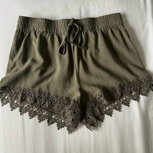 Green lace trim shorts